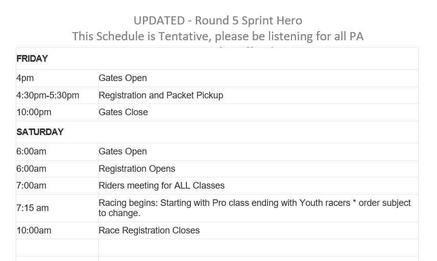 2019 Round 5 Glen Helen Weekend Schedule