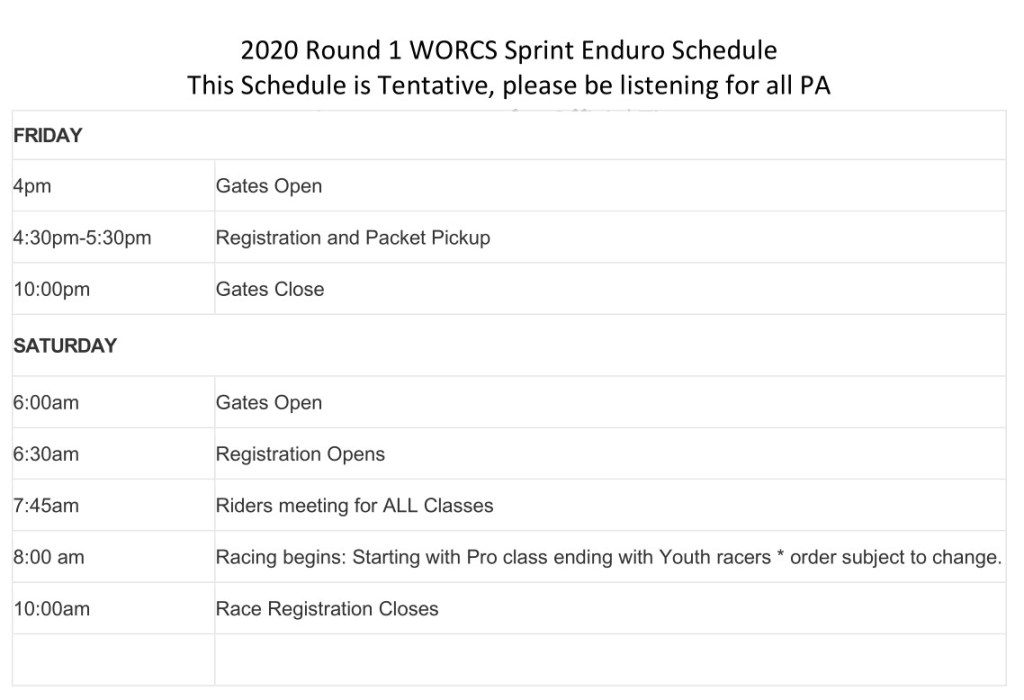 2020 Sprint Schedule Round 1 - Taft